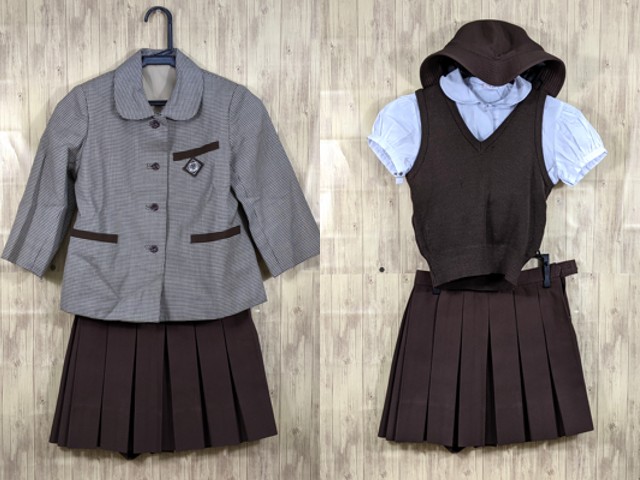 n42 京都 ノートルダム小学校 ブレザー+半袖シャツ+スカート+ニットベスト+帽子/yt3205【7DHV】