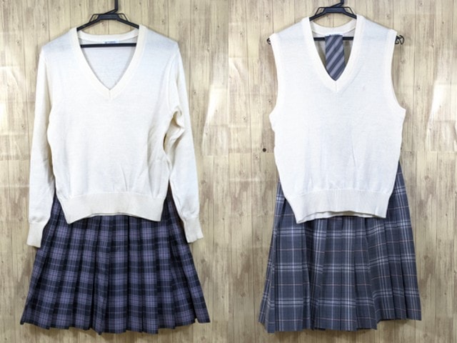n40 東京都 淑徳高校 セーター+ニットベスト+ネクタイ+夏服・冬服スカート/yt3225【35DRE】