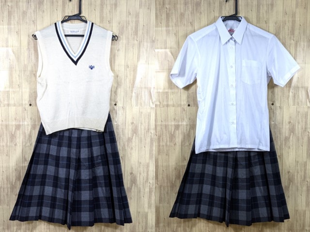 n40 東京都立板橋高校 半袖シャツ+ニットベスト+夏服スカート/yt3228【5EVF】