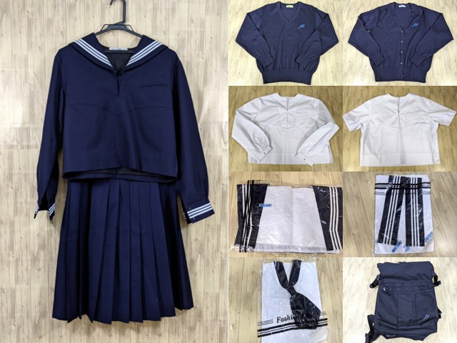 T1556 東京都 十文字高校 冬服/中間服/夏服セーラー服+カーデガン+セーター+夏服スカート+通学用カバン/yt3272【25SHE】