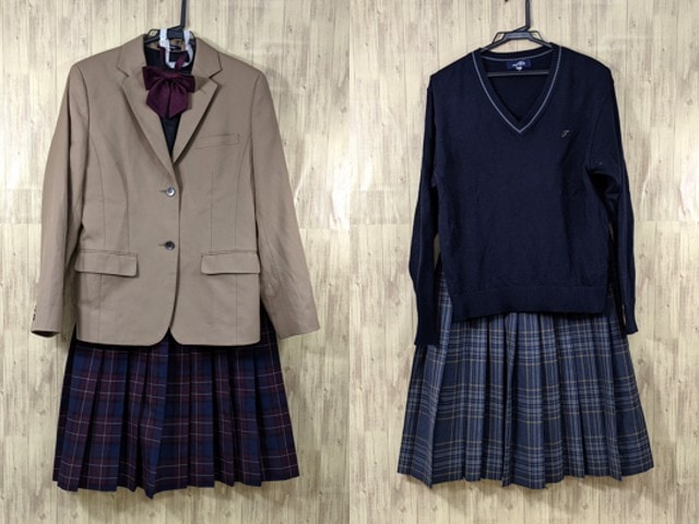 o44 京都 鳥羽高校 ブレザー+セーター+夏服/冬服スカート+リボン/yt3373【9DFV】