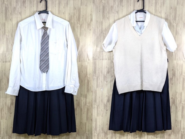 q22 愛知県 滝中学高校 半袖・長袖シャツ+ニットベスト+夏服・冬服スカート+ネクタイ/yt3562【2XJDC】