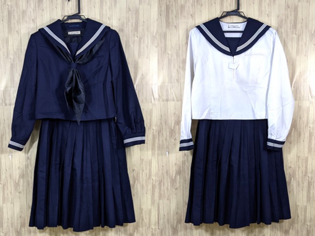 T1631 北海道 幣舞中学校 冬服・中間服セーラー服+冬服スカート+スカーフ/yt3572【1IECV】