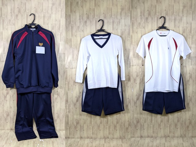 T1825 東京都 伊興中学校 体操服 体操着 半袖シャツ+ハーフパンツ+長袖ジャージ上下/yt3618【4JCE】