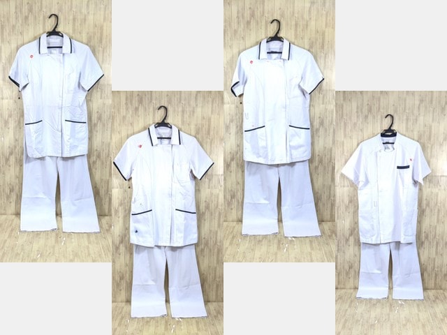 r38 ナース服 看護婦服 白衣上下4点セット ジャケット+ストレートパンツ Lサイズ/yt3666【3OWC】