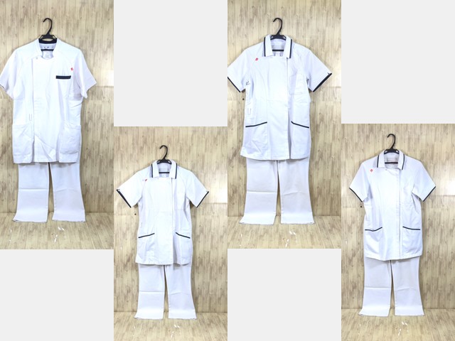 r38 ナース服 看護婦服 白衣上下4点セット ジャケット+ストレートパンツ Lサイズ/yt3667【3SKE】