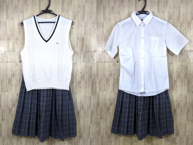 r51 東京都 鷹南学園 三鷹市立第五中学校 半袖シャツ+ニットベスト+夏服スカート/yt3718【1XJDV】
