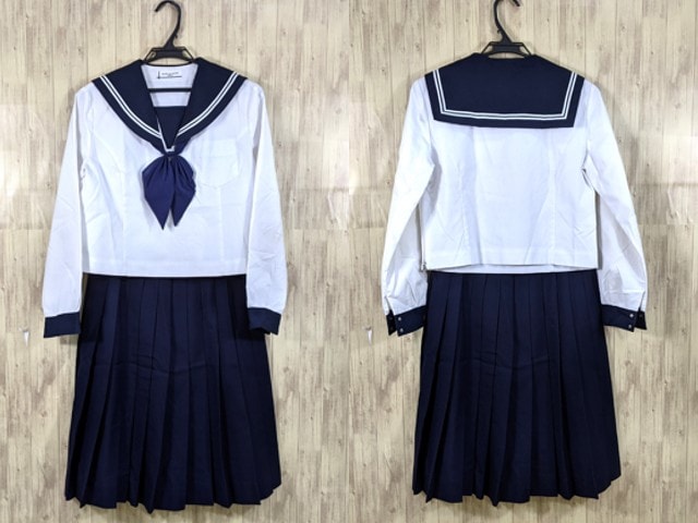S26 北海道 沼ノ端中学校 中間服セーラー服+冬服スカート+スカーフ/yt3719【8XKD】