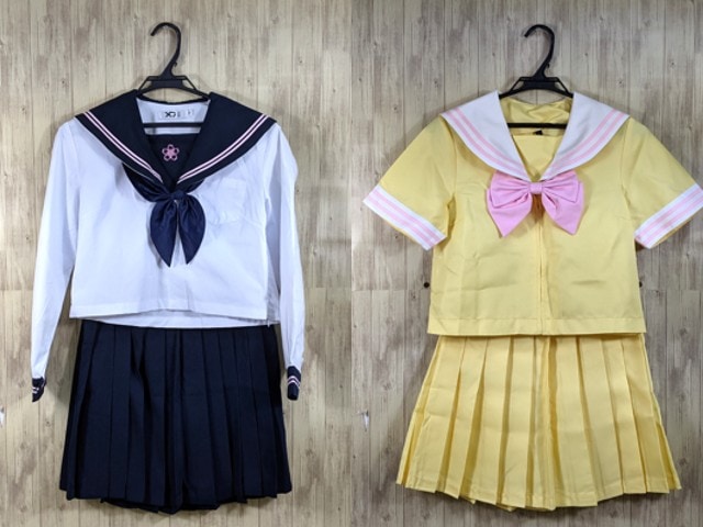 S76 中学校 高校 コスプレ衣装 セーラー服(黄×ピンク)+スカート+リボン/yt3755【25WA】