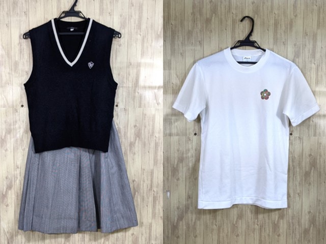 L93 愛知県 中京大学附属中京高校 ニットベスト+体操服 半袖シャツ+夏服スカート/yt3765【5CLF】