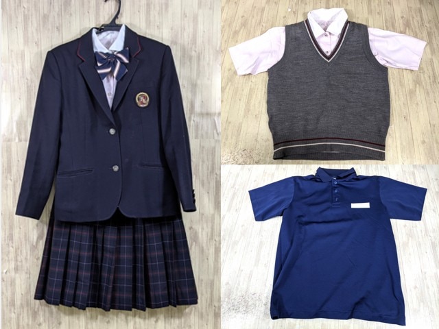 S68 大阪府 羽衣学園高校 ブレザー+長袖シャツ+ニットベスト+半袖ポロシャツ+冬服スカート+リボン/yt3849【28SLW】