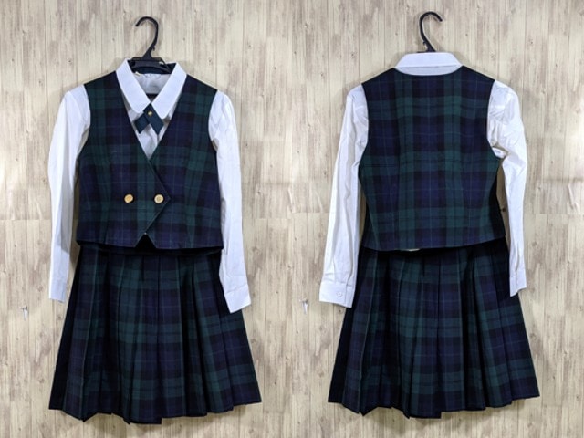 u07 中学校 高校 ベスト+長袖シャツ+夏服スカート/yt3777【15EJC】