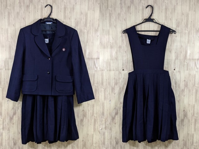 u55 東京都 和洋九段女子中学校・高校(旧モデル)校章付ブレザー+ジャンパースカート+ループタイ/yt3836【5XKE】