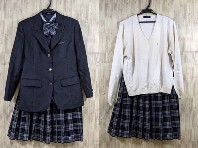 u77 京都府 洛西高校 ブレザー+セーター+冬服スカート+リボン/yt3863【18ECF】