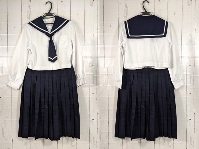 T2072 北海道 滝川江陵中学校 ネクタイ付き中間服セーラー服+冬服スカート/yt4021【9OWX】
