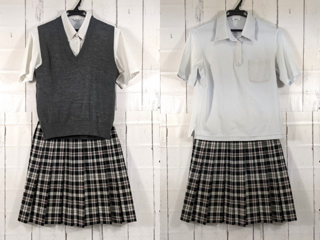 w92 東京都 中央大学附属中学校 ニットベスト+半袖ポロシャツ+冬服スカート/yt4085【1EKCF】