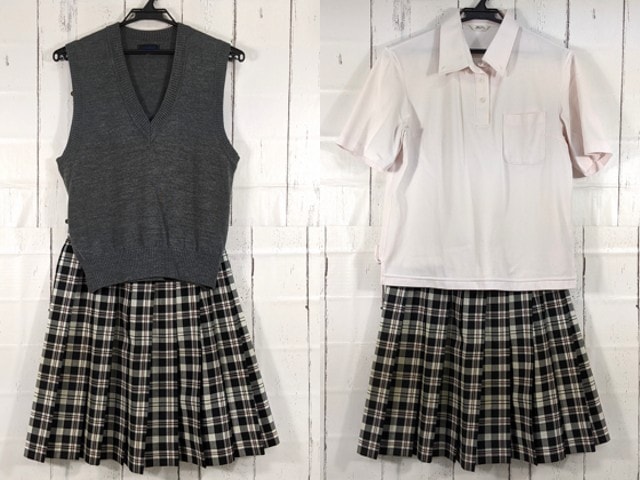 w92 東京都 中央大学附属中学校 ニットベスト+半袖ポロシャツ