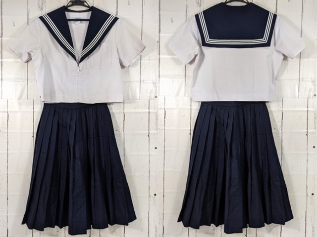v78 愛知県 美和中学校 夏服セーラー服+冬服スカート/yt4098【6JEW】