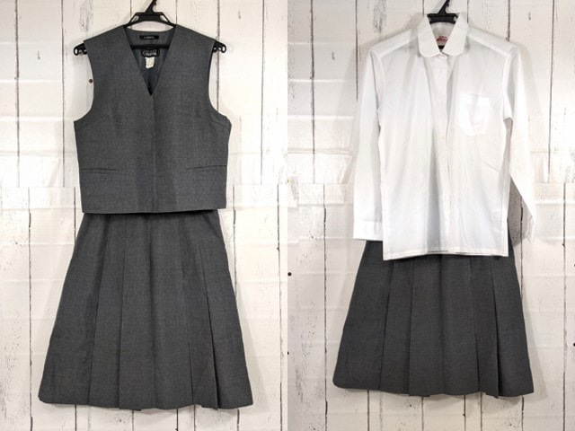 x81 北海道 稲陵中学校 長袖シャツ+ベスト+夏服スカート/yt4126【5WLE】