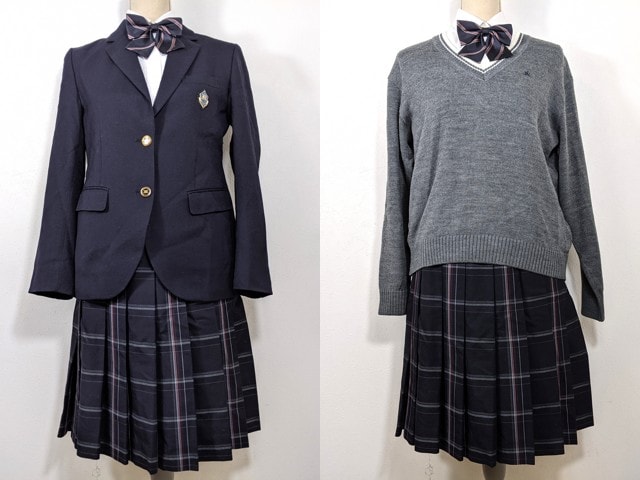 w91 京都府 城南菱創高校 ブレザー+長袖シャツ+セーター+冬服スカート+リボン/yt4148【35CJE】