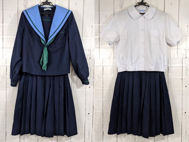 x66 大阪府 月州中学校 セーラー服+夏服ブラウス+冬服スカート+スカーフ/yt4139【16JDE】