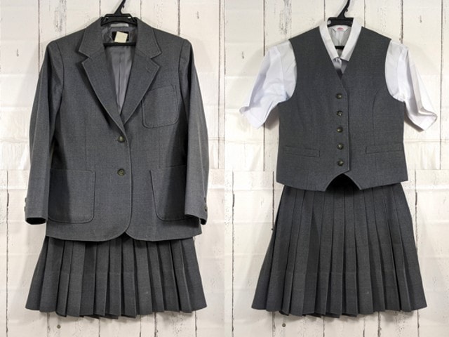 T2218 神奈川県 あざみ野中学校 ブレザー+ベスト+半袖シャツ+冬服スカート/yt4175【1NXED】