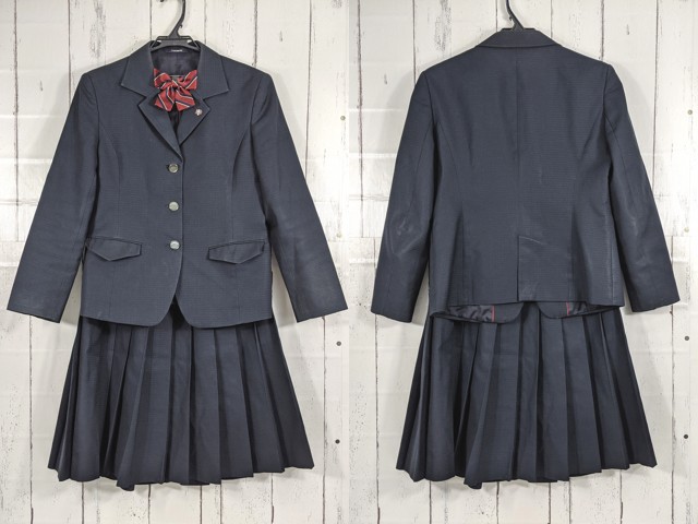 y53　福岡県 福岡大学附属大濠高校 校章付きブレザー+冬服・夏服スカート+リボン/yt4221【3WMIF】