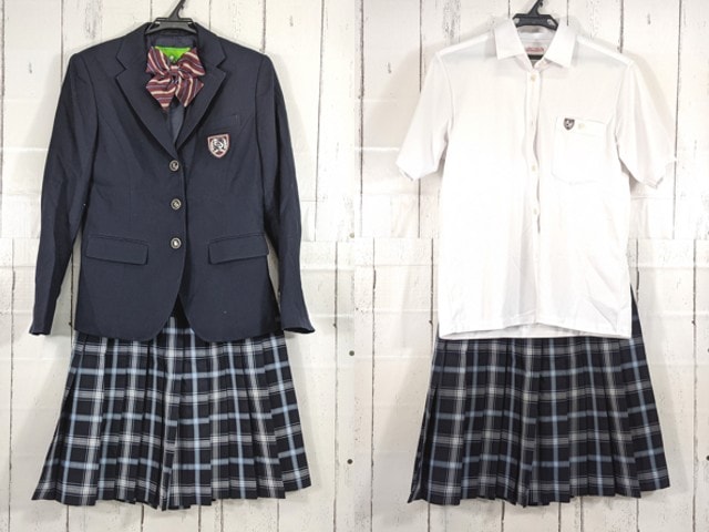 N41 愛知県 神丘中学校 ブレザー+半袖シャツ+冬服スカート+リボン/yt4346【8JRV】