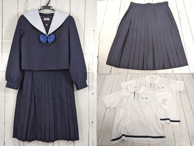 Z41 岐阜県 羽島市立中央中学校 冬服セーラー服+半袖ポロシャツ+夏服・冬服スカート+リボン/yt4350【1CJED】