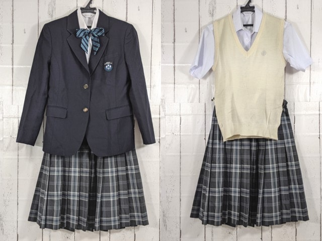 Z28 東京都 西戸山中学校 ブレザー+半袖・長袖シャツ+ニットベスト+冬服スカート+リボン/yt4356【15XKE】