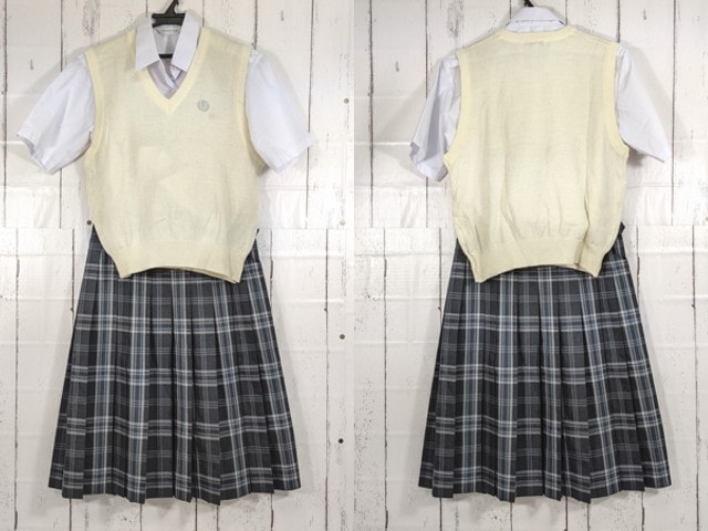 Z28 東京都 西戸山中学校 半袖シャツ+ニットベスト+夏服スカート/yt4357【8XLE】