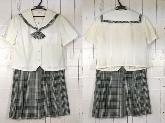 Z44 熊本県 有明高校 看護専攻科 リボン付き夏服セーラー服+夏服スカート/yt4362【25JCR】