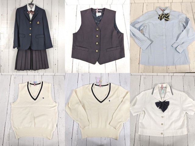 R19 愛知県 東海学園高校 ブレザー+夏服ブラウス+長袖シャツ+ベスト+セーター+冬服スカート+リボン/yt4400【55XHE】