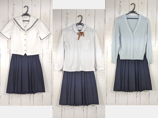 R49 愛知県 聖霊高校 夏服セーラー服+カーデガン+長袖シャツ+夏服スカート+ループタイ/yt4426【3XJSD】