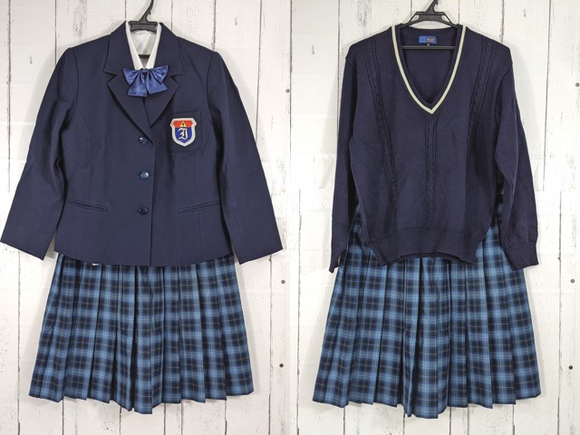 中学校?? 高校?? ブレザー+長袖シャツ+セーター+夏服スカート+リボン/yt4491【45CW】