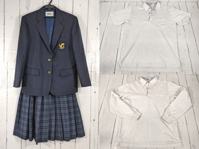 a17 福岡県 柳川市立三橋中学校 ブレザー+半袖・長袖ポロシャツ+夏服・冬服スカート/yt4463【9XJE】