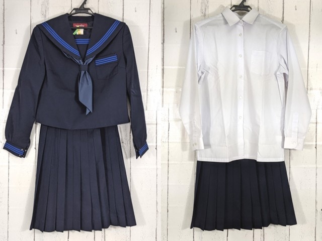 b03 滋賀県長浜市立西中学校 冬服セーラー服+長袖シャツ+冬服/夏服スカート+スカーフ/yt4545【9CKR】