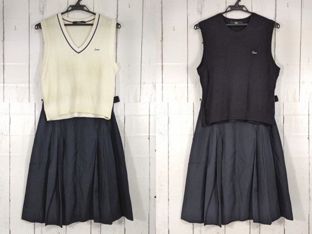 a27 東京都 白梅学園清修中高一貫部 ニットベスト+夏服スカート/yt4513【15CKF】