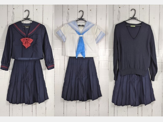b74 神奈川県 横浜隼人高校 冬服・夏服セーラー服+セーター+冬服スカート+リボン/yt4625【4CJRV】