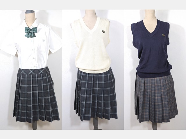 a96 東京都 実践女子学園 中学校 セーター+半袖シャツ+夏服スカート +リボン/yt4580【4CJDV】