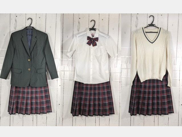 b94 東京都 川口中学校 ブレザー+セーター+半袖シャツ+冬服スカート+リボン/yt4672【3XECV】