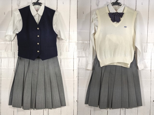 b89 神奈川県 平塚学園高校 半袖・長袖シャツ+ニットベスト+夏服スカート+リボン/yt4674【2WICV】