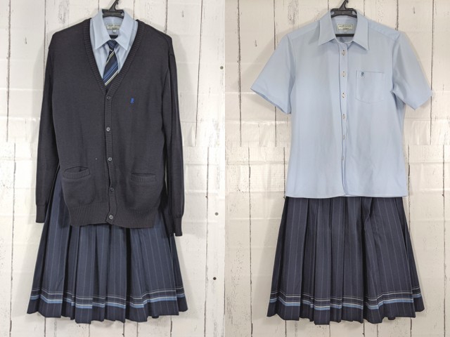 b84 福岡県立八幡高校 カーデガン+半袖・長袖シャツ+夏服スカート+ネクタイ/yt4680【3XKEC】