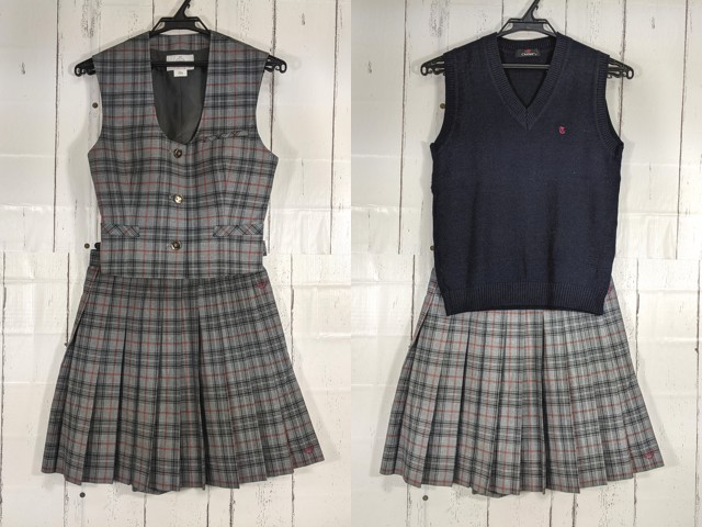 c14 愛知県 名古屋経済大学高蔵高校 ベスト+ニットベスト+夏服スカート/yt4688【17CJE】