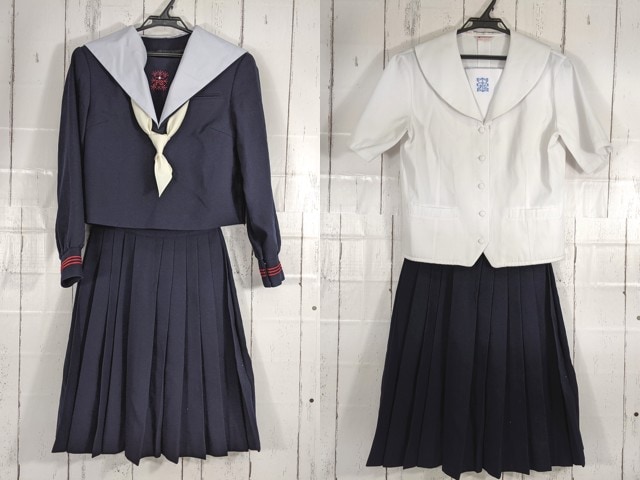 c02 大阪府 プール学院高校 冬服セーラー服+夏服ブラウス+冬服スカート+スカーフ/yt4693【4EOVP】
