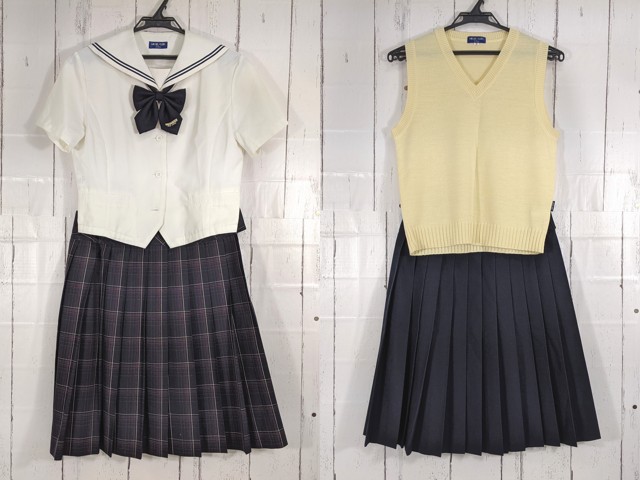 U47 愛知県 桜花学園高校 夏服セーラー服+ニットベスト+夏服スカート+リボン/yt4707【25XOC】
