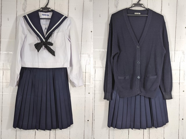 U65 愛知県 安城高校 中間服セーラー服+カーデガン+夏服スカート+スカーフ/yt4737【18SDK】