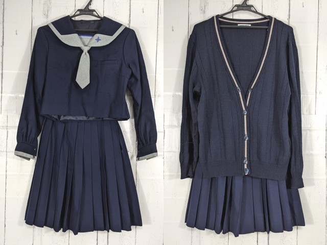b44 神奈川県 日本大学中学校 冬服セーラー服+カーデガン+冬服スカート/yt4774【5CJEX】