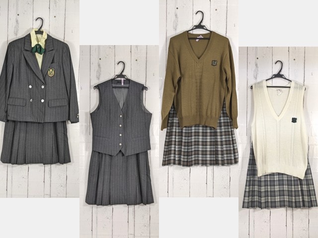 c85 東京都 錦城高校 ブレザー+ベスト+長袖シャツ+セーター+冬服・夏服スカート+リボン/yt4822【3BEVC】