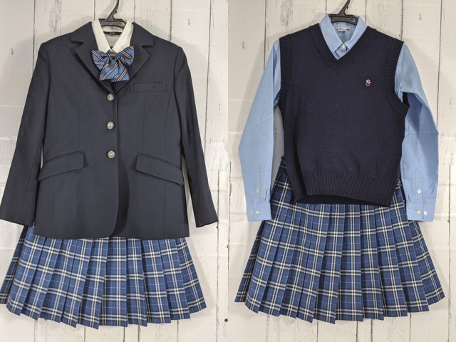 c95 東京都 下北沢成徳高校 ブレザー+ニットベスト+長袖シャツ+冬服スカート+リボン/yt4848【3CJEC】